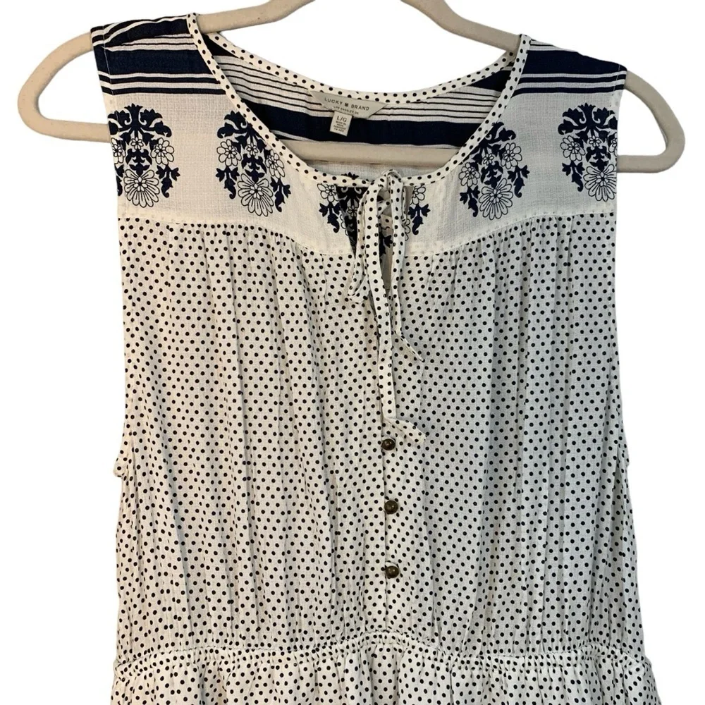 Lucky Brand‎ blue and white polka dot sleeveless maxi dress. Size L